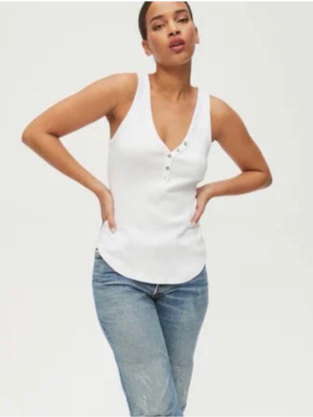 Michael Stars Luna White Ribbed Henley Tank